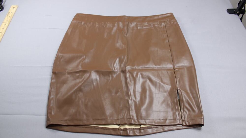 Shein Curve Mini Skirt Womens 0XL Brown Slit Hem Elastic Waist